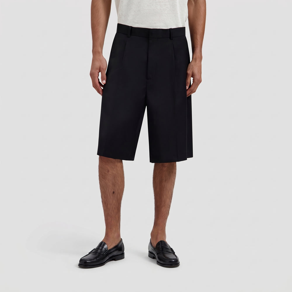 Tropical Wool Blend Tailored Shorts - Black