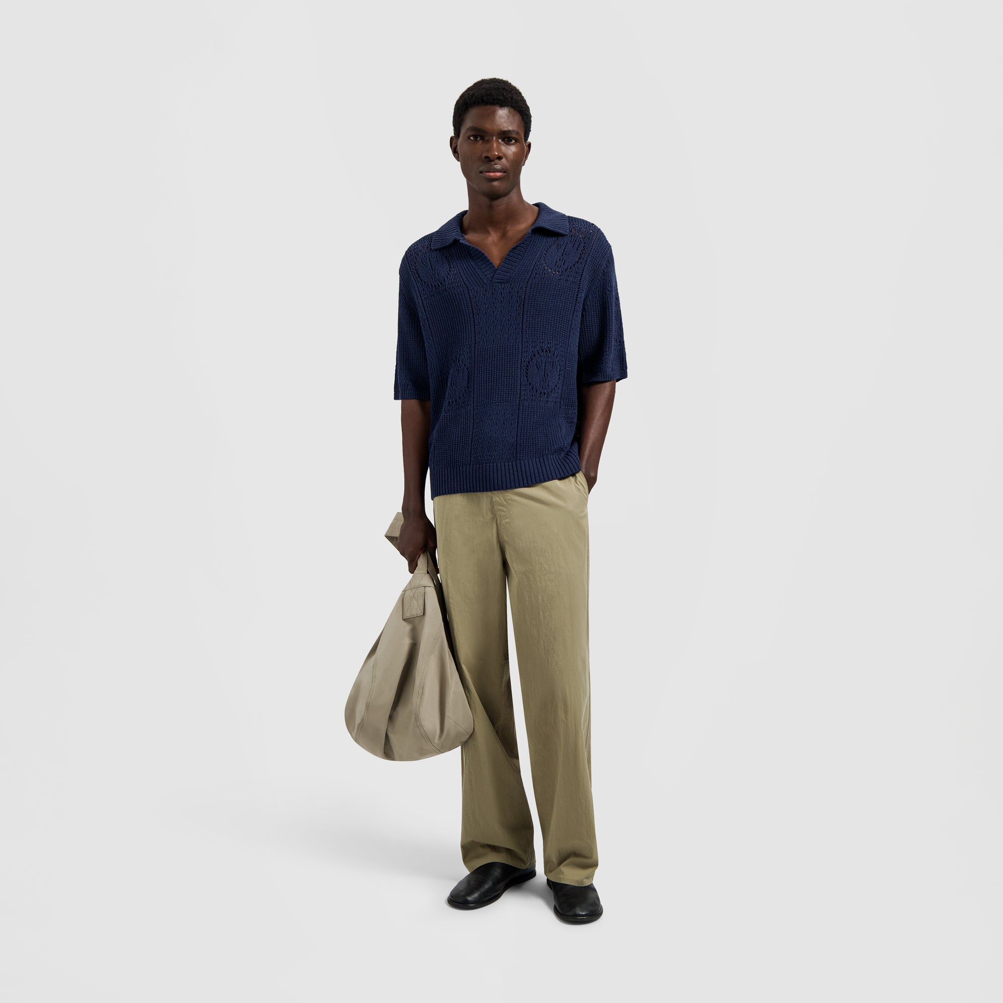 Face Logo Knit Polo - Navy