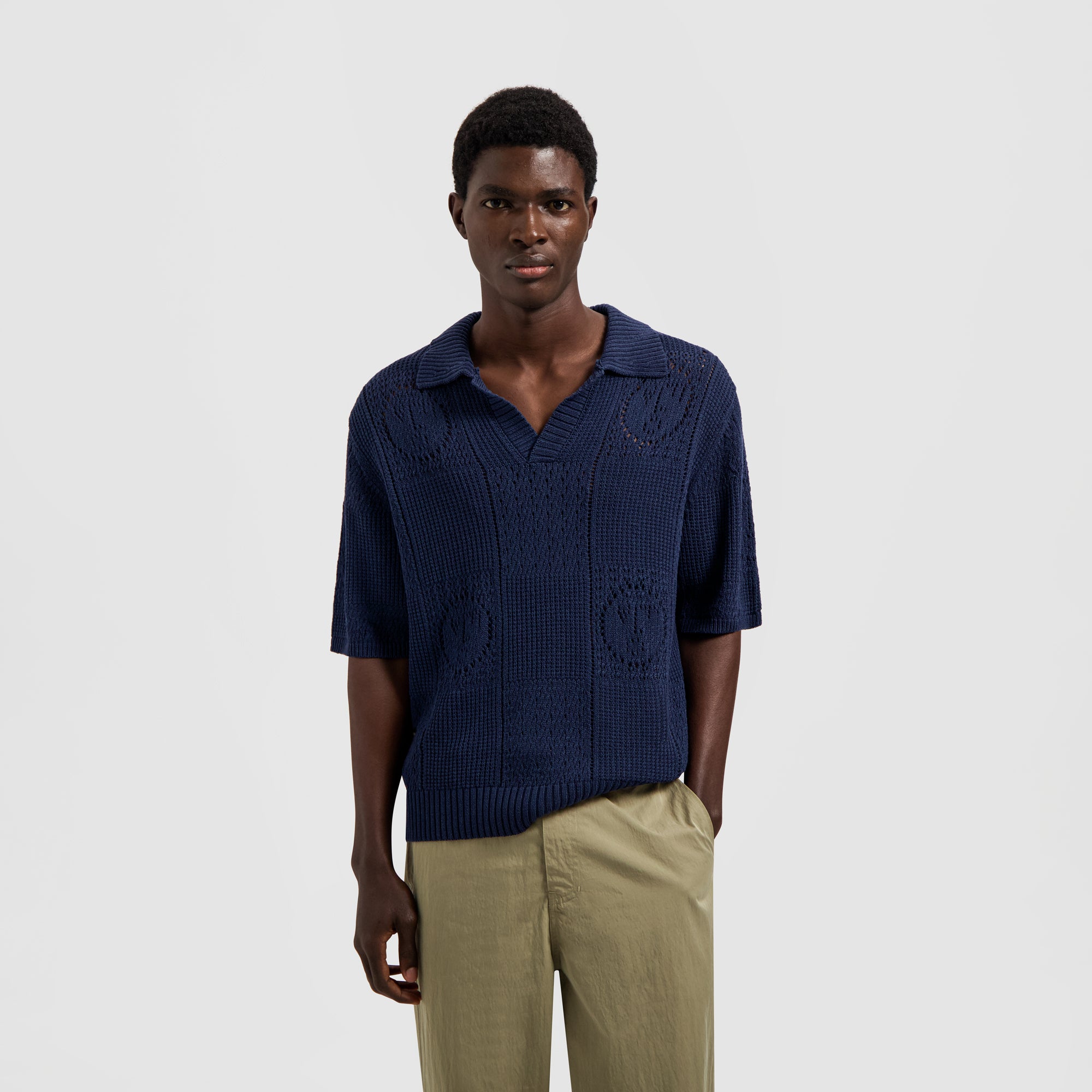 Face Logo Knit Polo - Navy