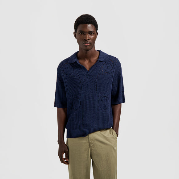 Face Logo Knit Polo - Navy