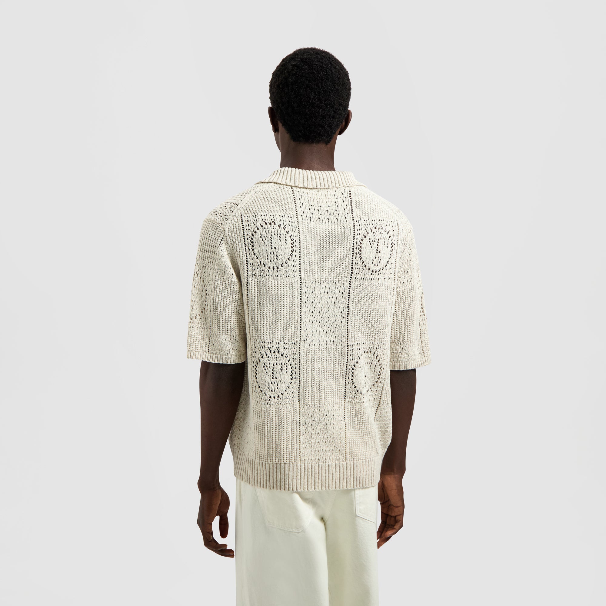 Face Logo Knit Polo - Off White