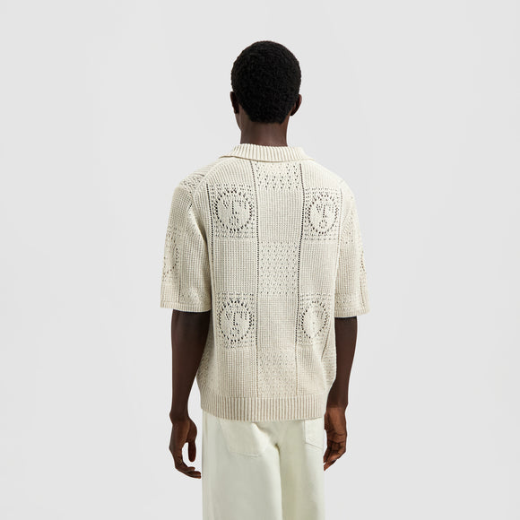 Face Logo Knit Polo - Off White