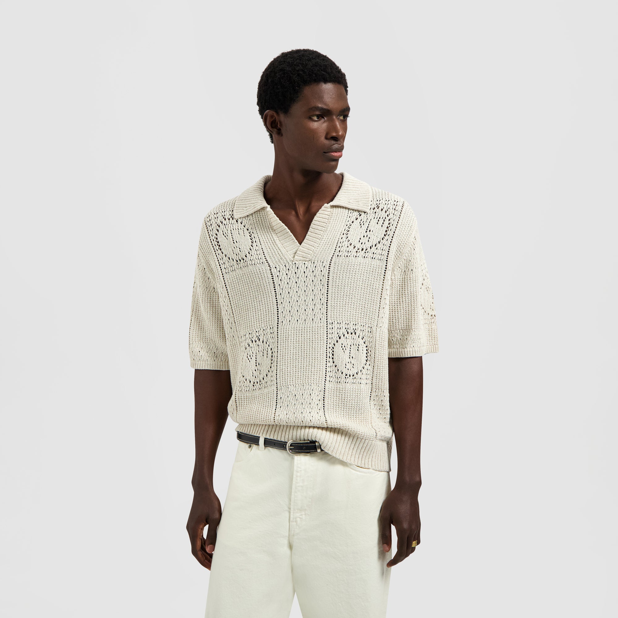 Face Logo Knit Polo - Off White