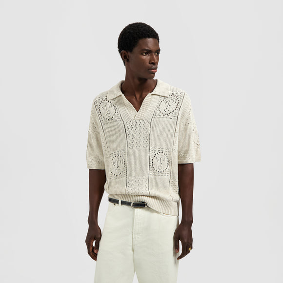 Face Logo Knit Polo - Off White