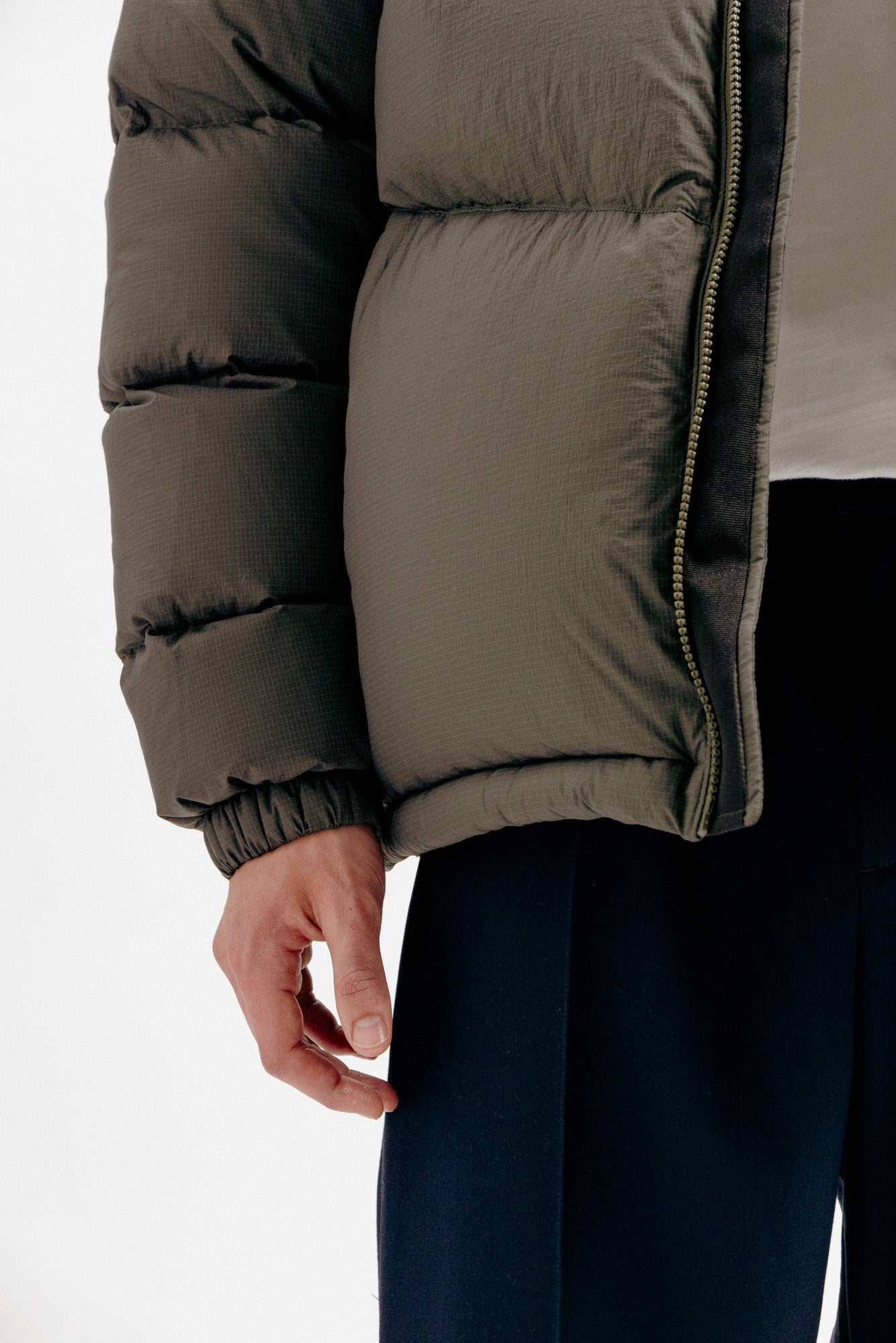 Chevron Puffer Jacket - Olive Green