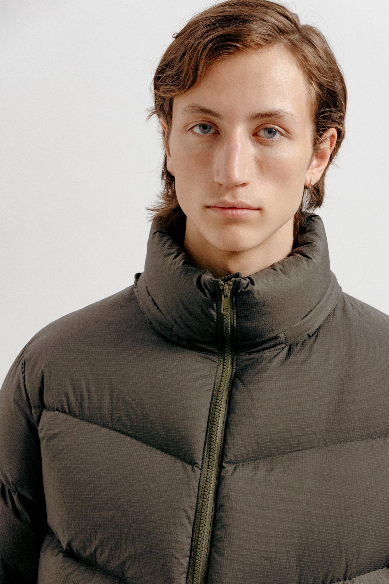 Chevron Puffer Jacket - Olive Green