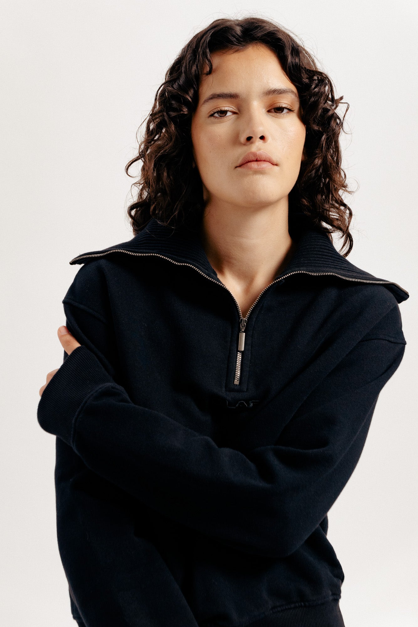 WMN Rib Zip Mock - Black