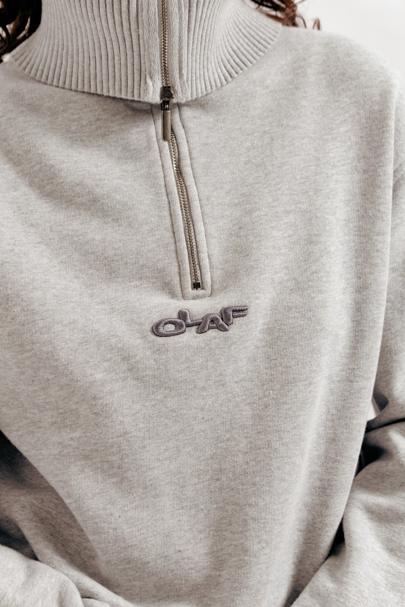 WMN Rib Zip Mock - Grey Melange