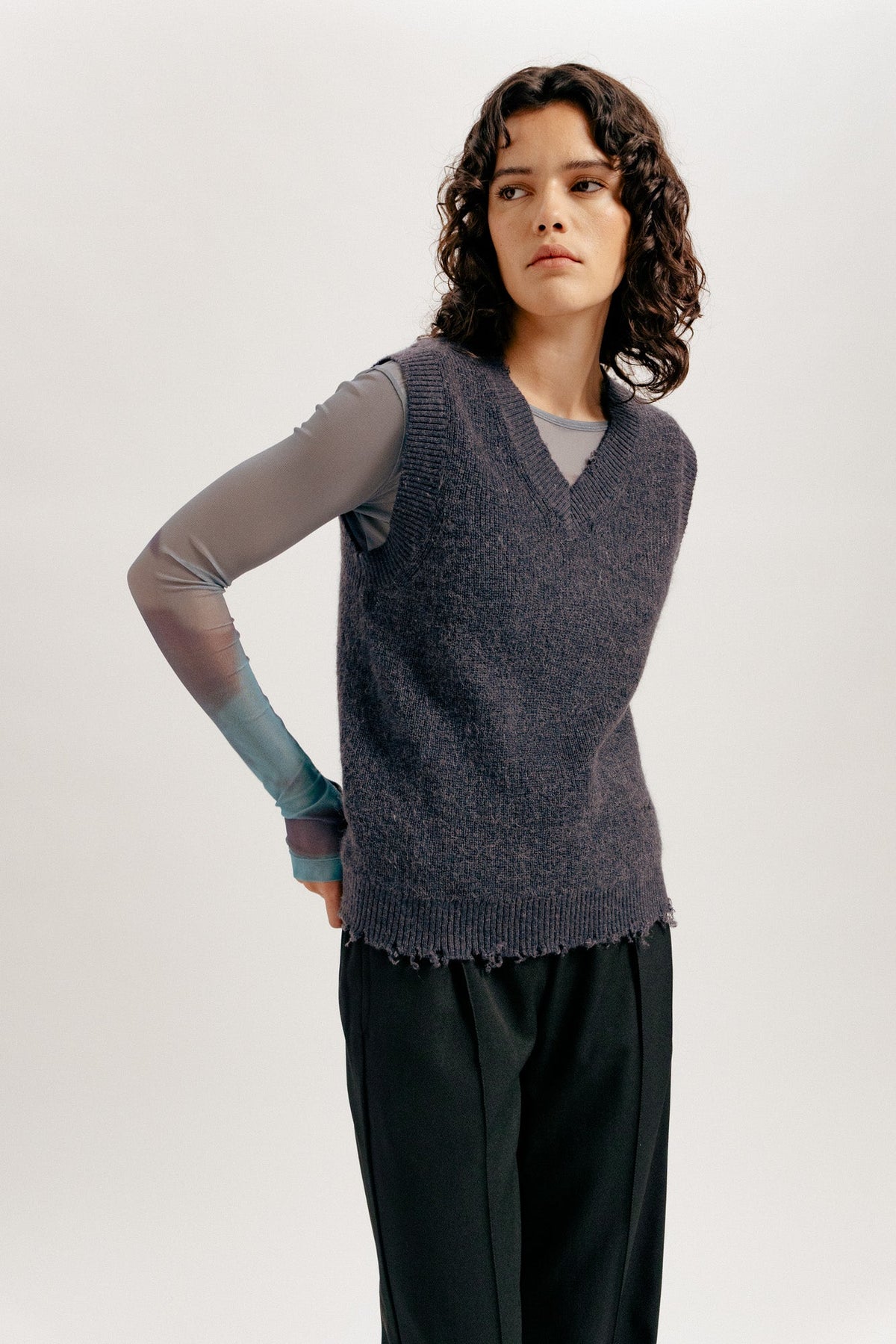 OLAF WMN MOHAIR KNITTED VEST | GREY