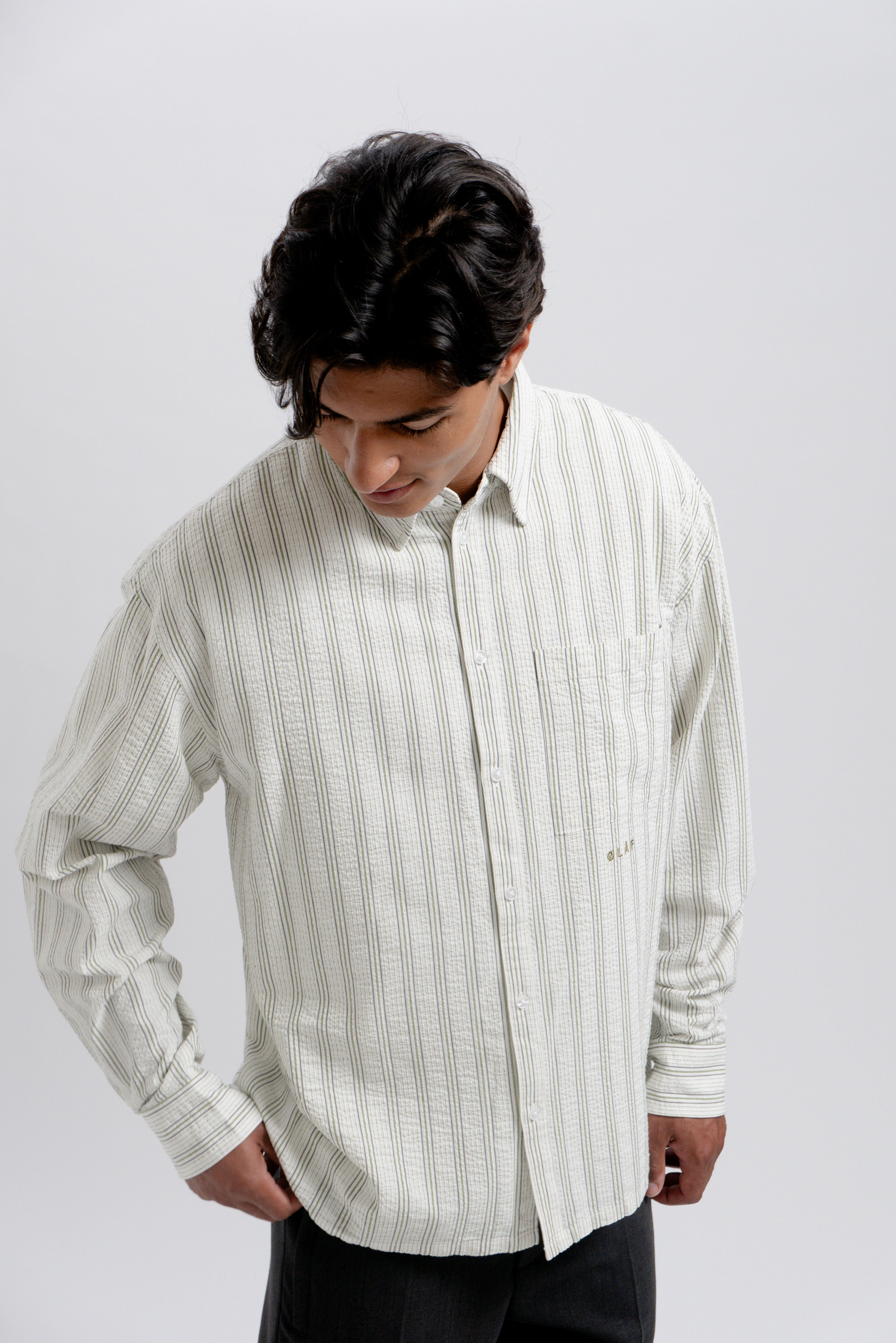 Seersucker Boxy Shirt - Green/White