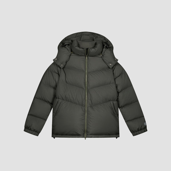 Chevron Puffer Jacket - Olive Green
