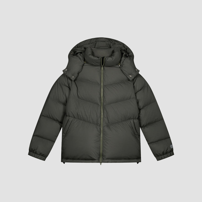 Chevron Puffer Jacket - Olive Green