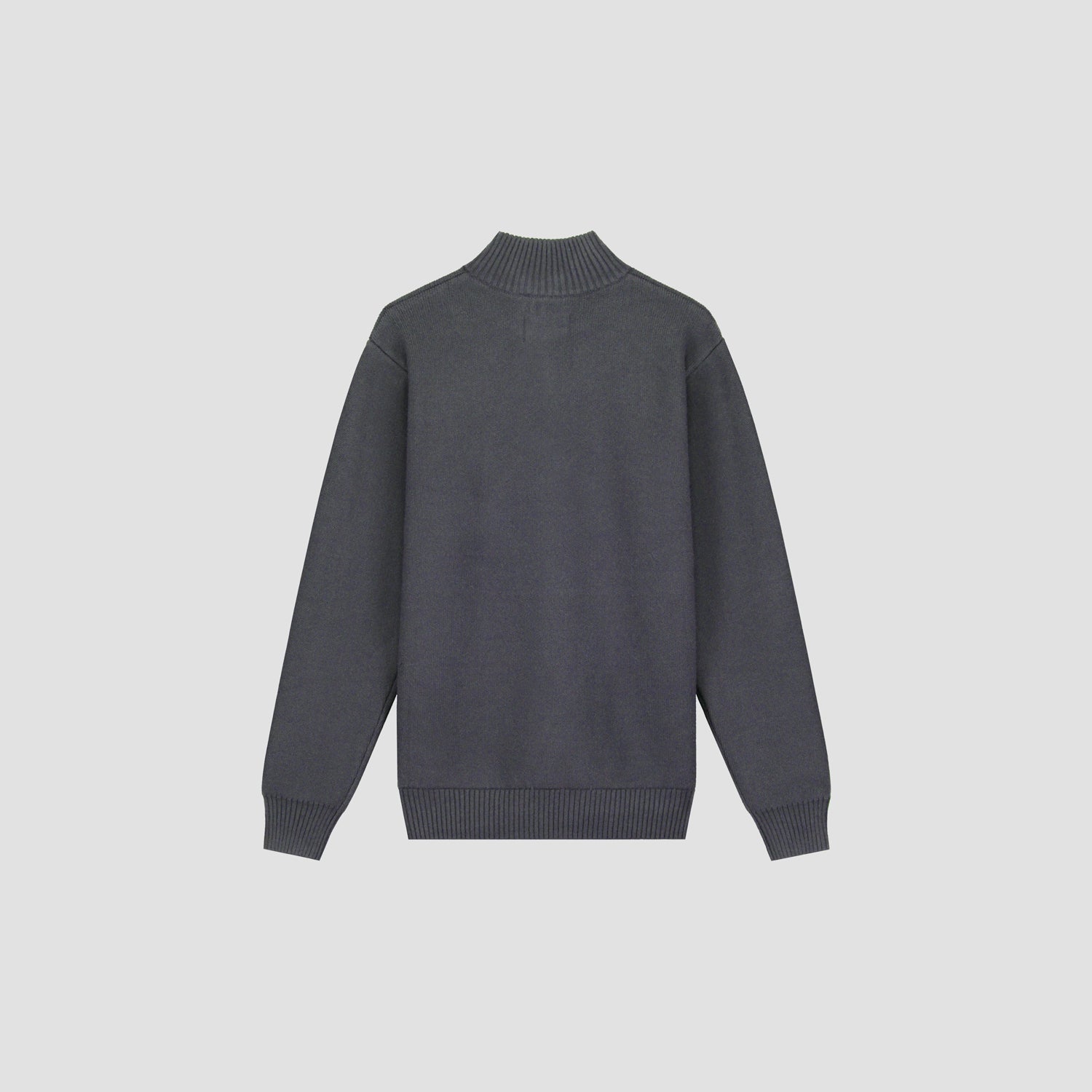Knitted Zip Mock Neck - Charcoal Grey