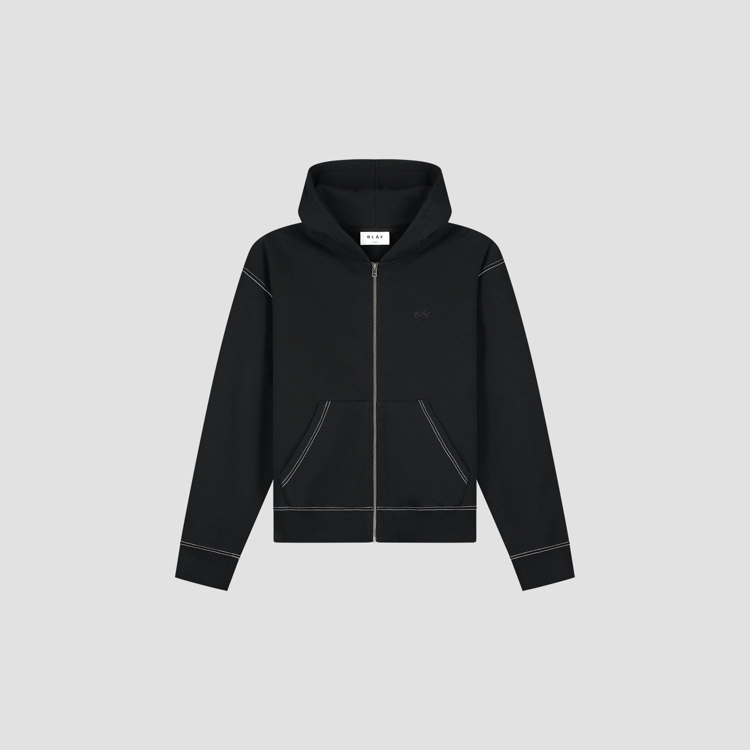 Contrast Signature Zip Hoodie - Black