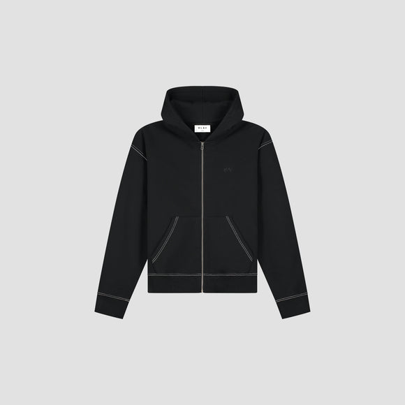Contrast Signature Zip Hoodie - Black