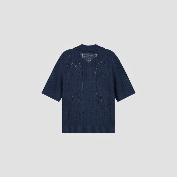 Face Logo Knit Polo - Navy