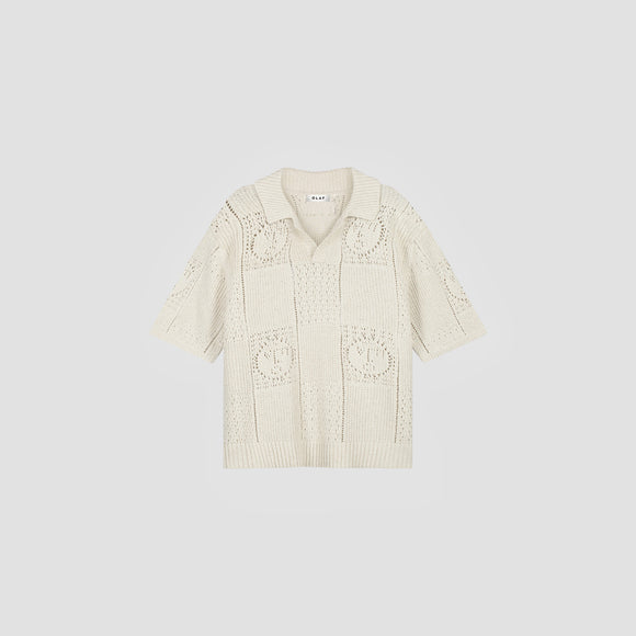 Face Logo Knit Polo - Off White