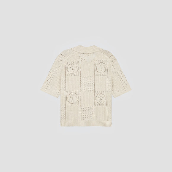 Face Logo Knit Polo - Off White