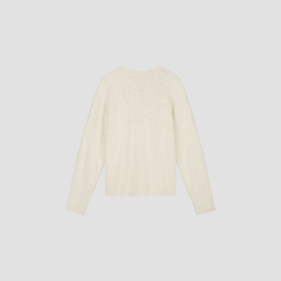 Textured Boxy Knitted Crewneck - Off White