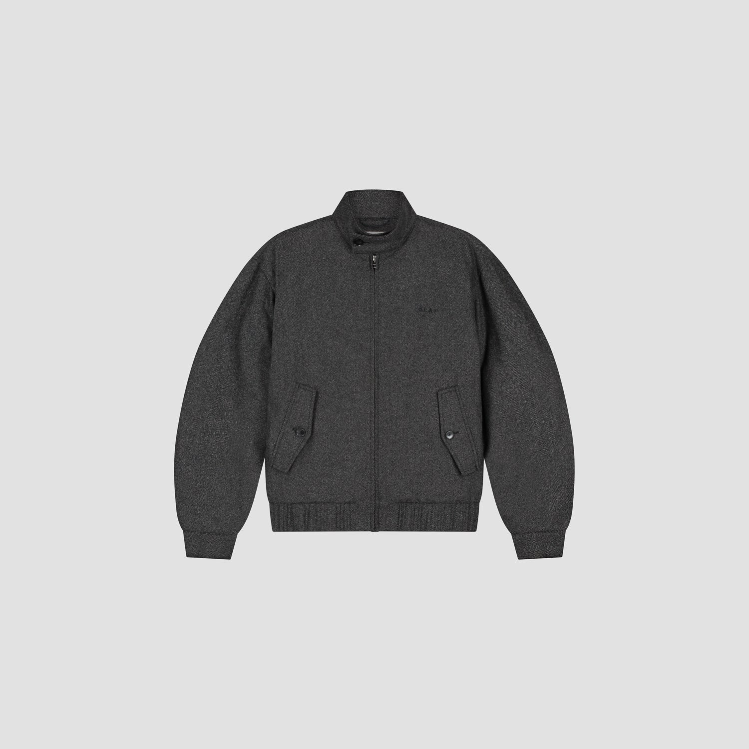 Wool Herringbone Zip Jacket - Charcoal