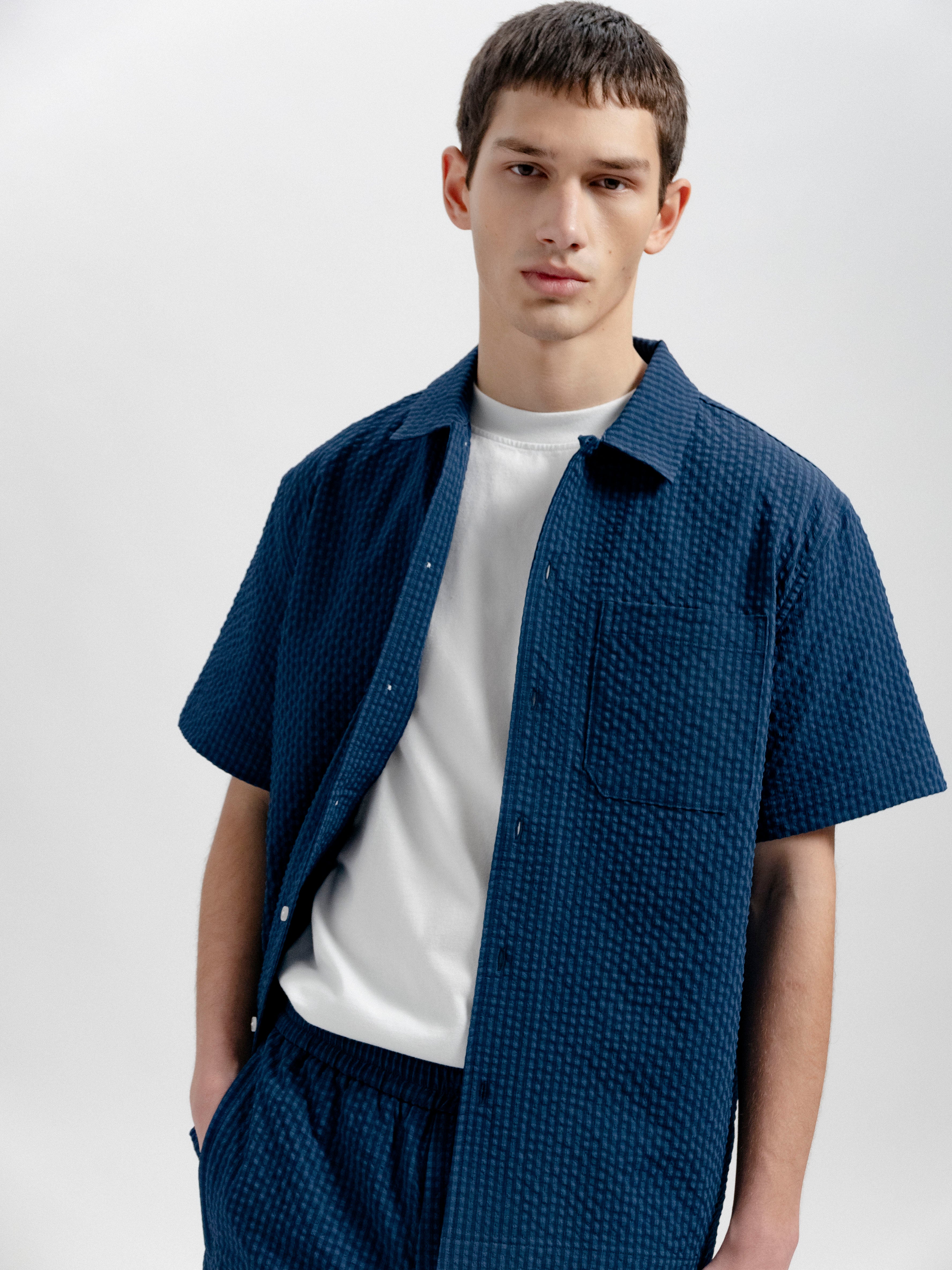 Seersucker Shirt SS - Navy