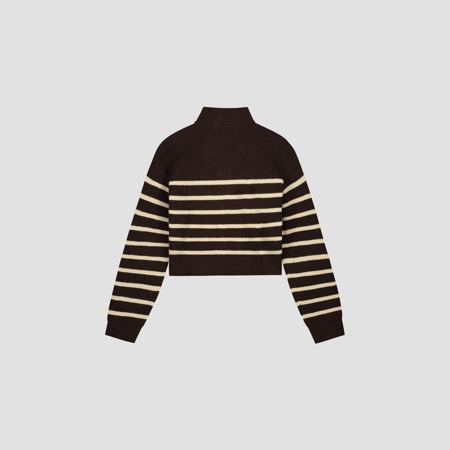 WMN Knit Zip Mock - Brown / Off White