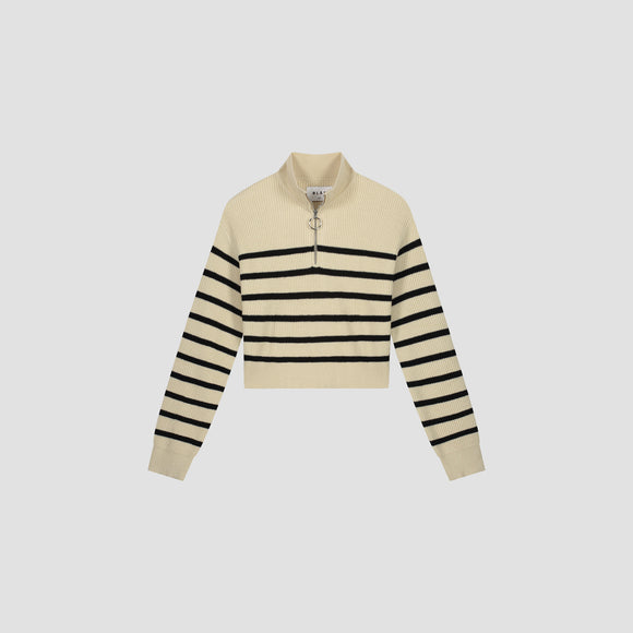 WMN Knit Zip Mock - Off White / Black