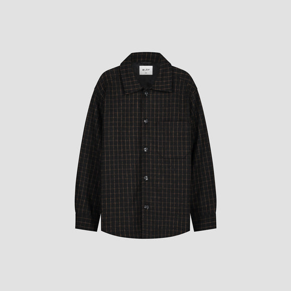 Wool Grid Shacket - Black / Brown