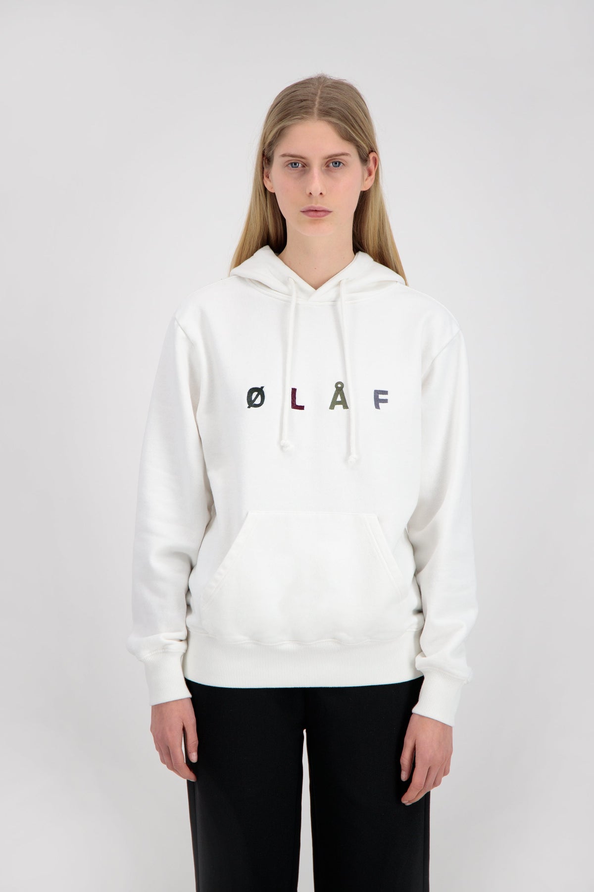 OLAF CHAINSTITCH HOODIE | WHITE / HEATHER GREY