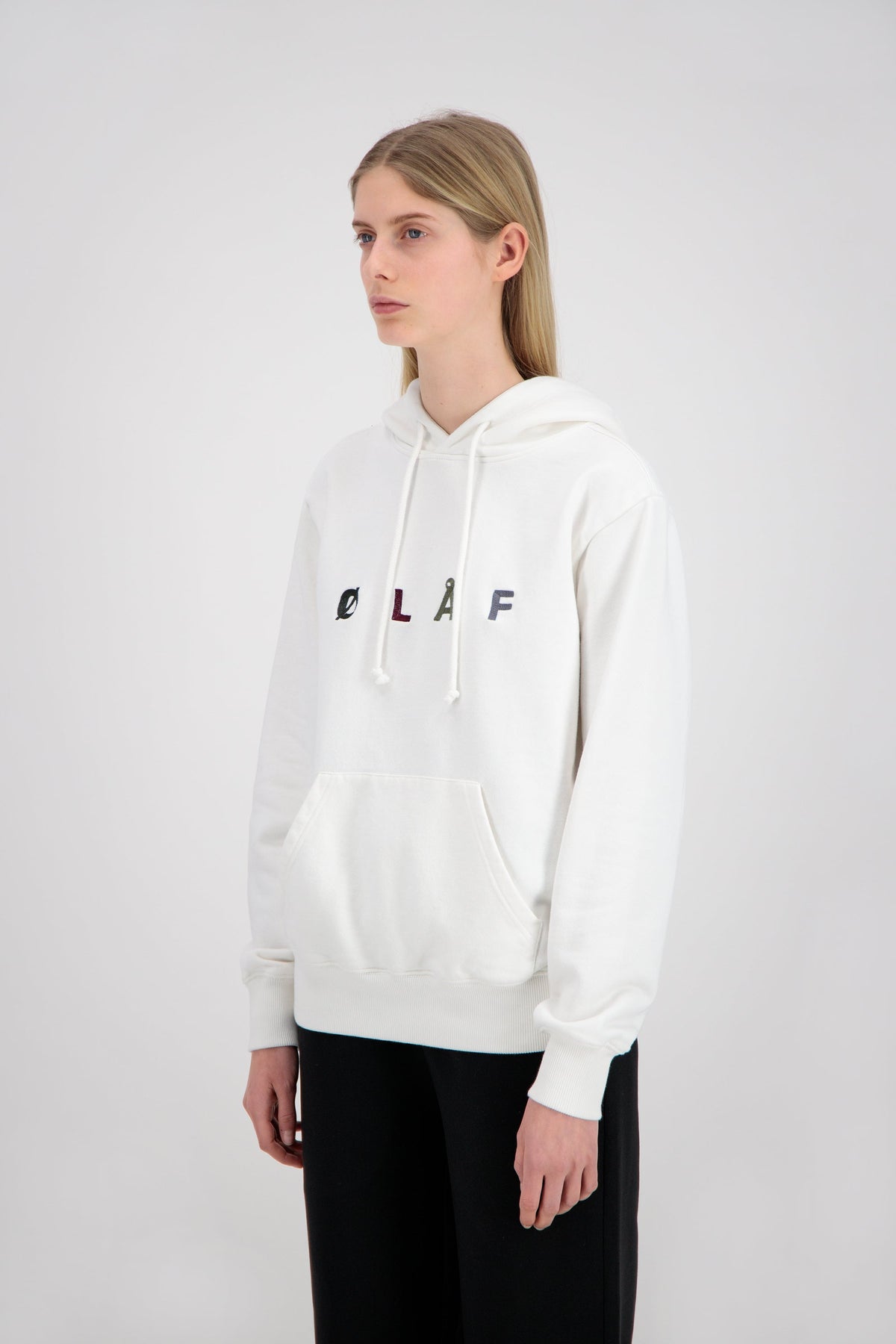 OLAF CHAINSTITCH HOODIE | WHITE / HEATHER GREY