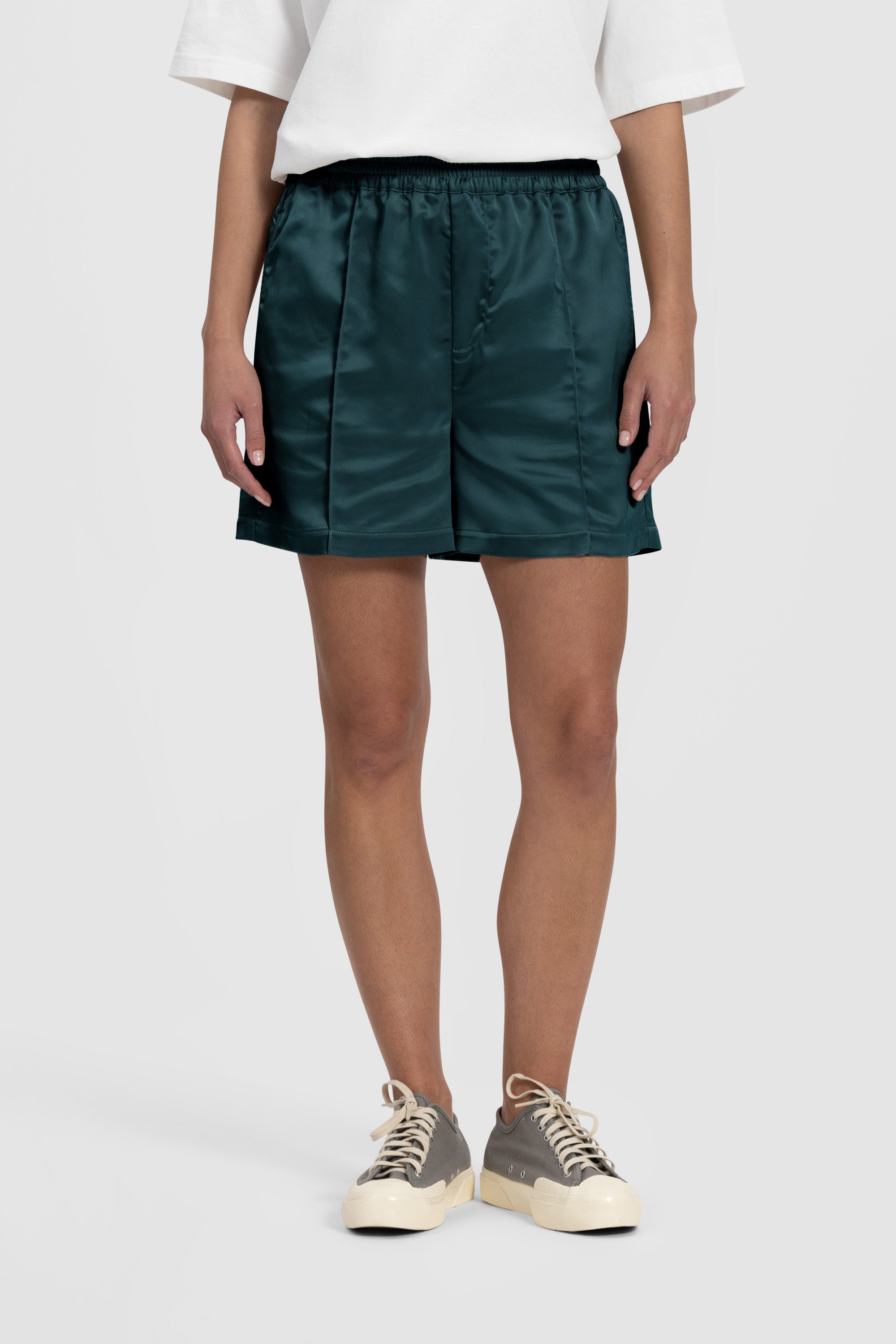 WMN Satin Pintuck Shorts - Ocean Green
