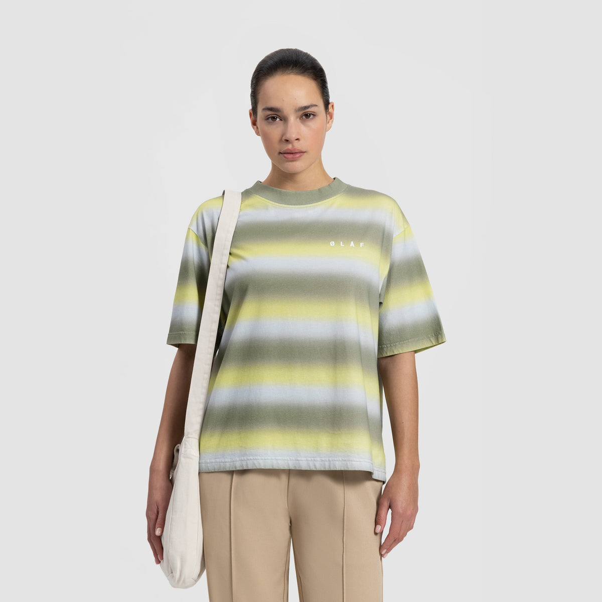 OLAF WMN CROPPED STRIPED FACE TEE | GREEN / LIME