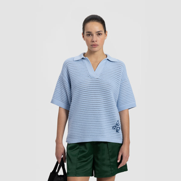 WMN Crochet Knit Polo - Baby Blue