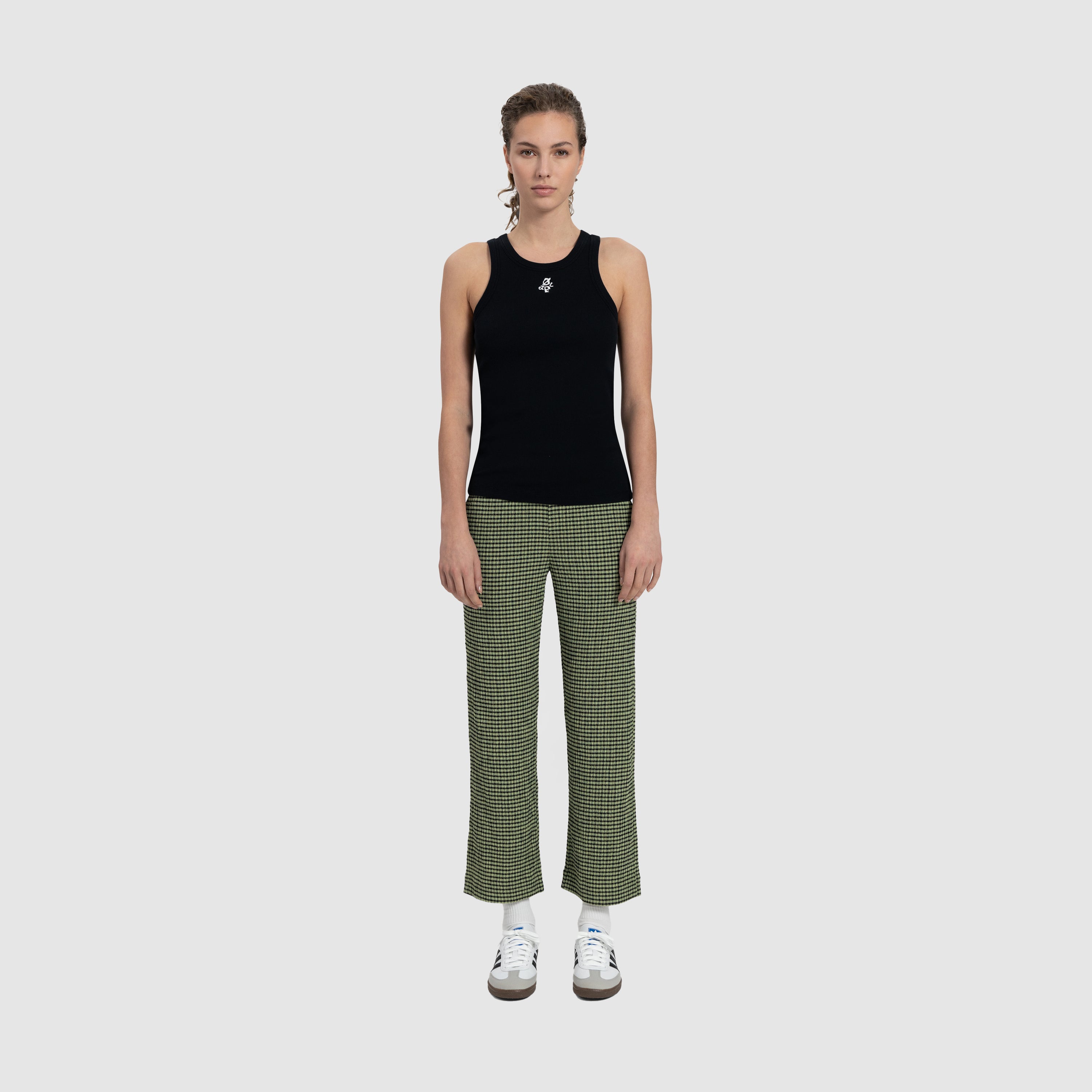 WMN Seersucker Slim Trousers - Green Check