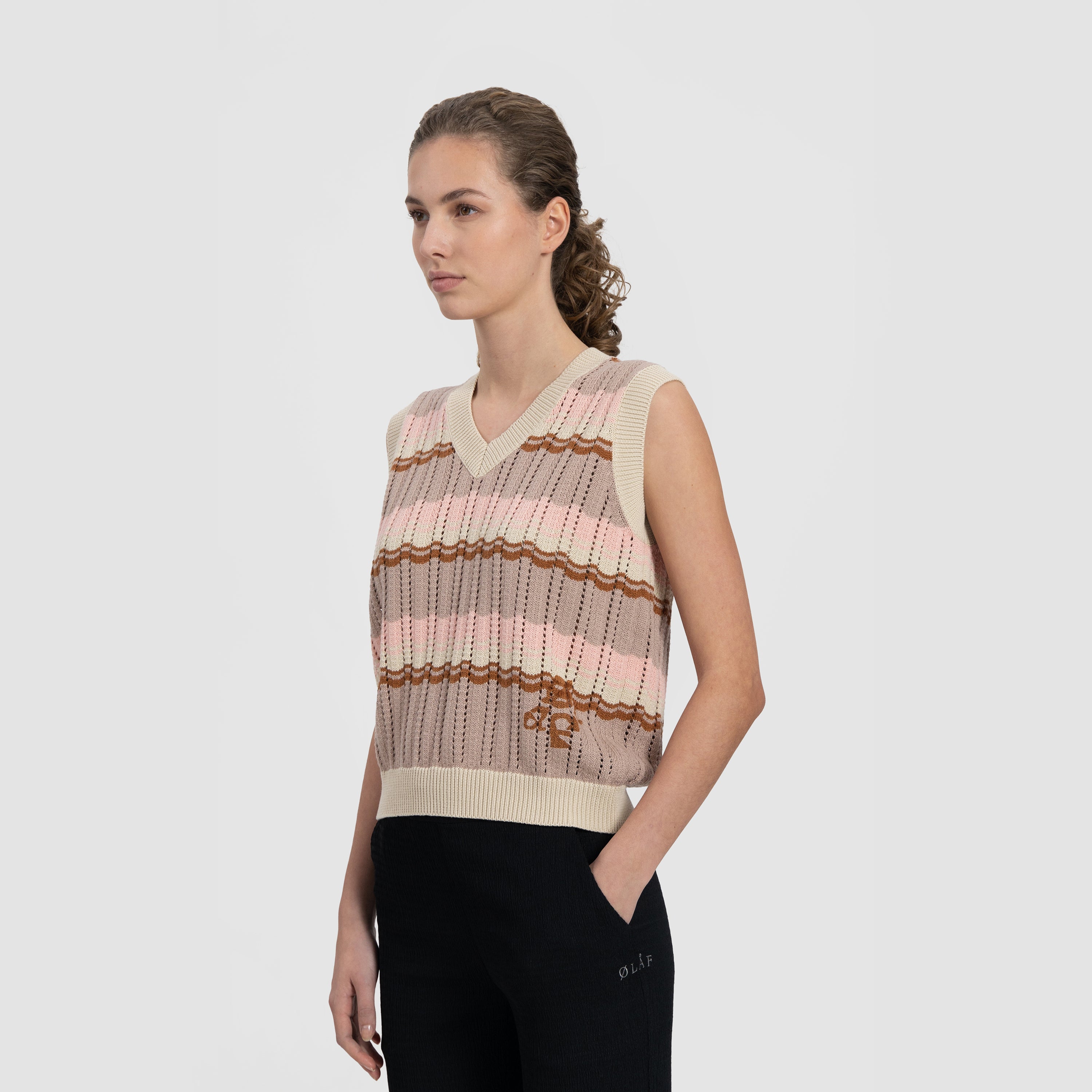 WMN Stripe Knit Vest - Pink/Cement