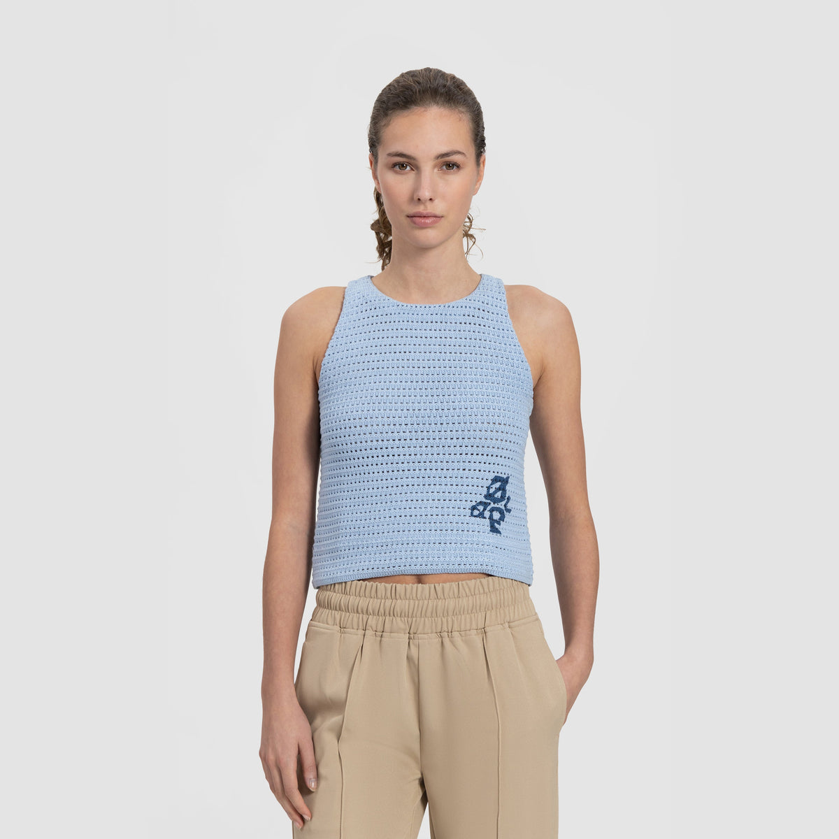 OLAF WMN CROCHET KNIT TOP | BABY BLUE