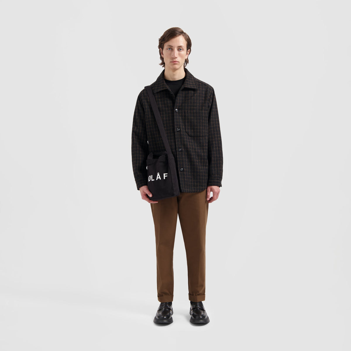 OLAF WOOL GRID SHACKET | BLACK