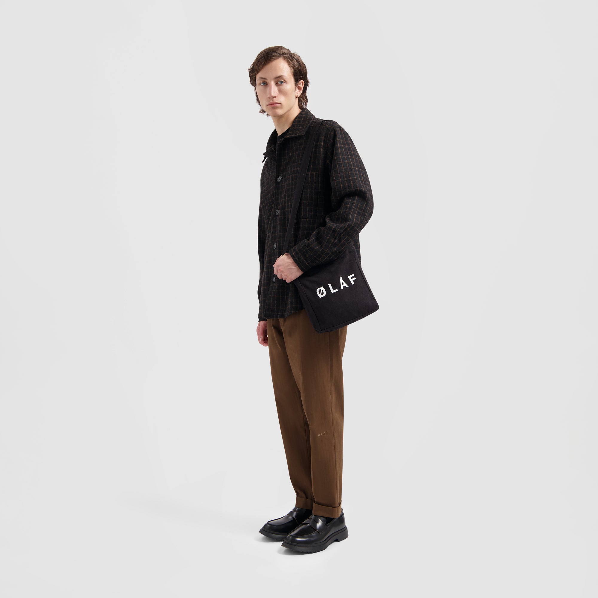 Wool Grid Shacket - Black / Brown
