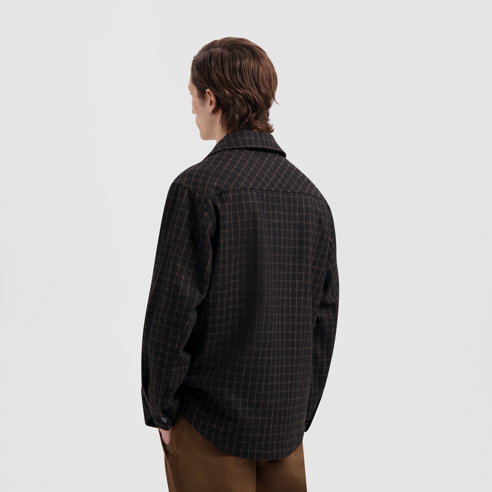 Wool Grid Shacket - Black / Brown