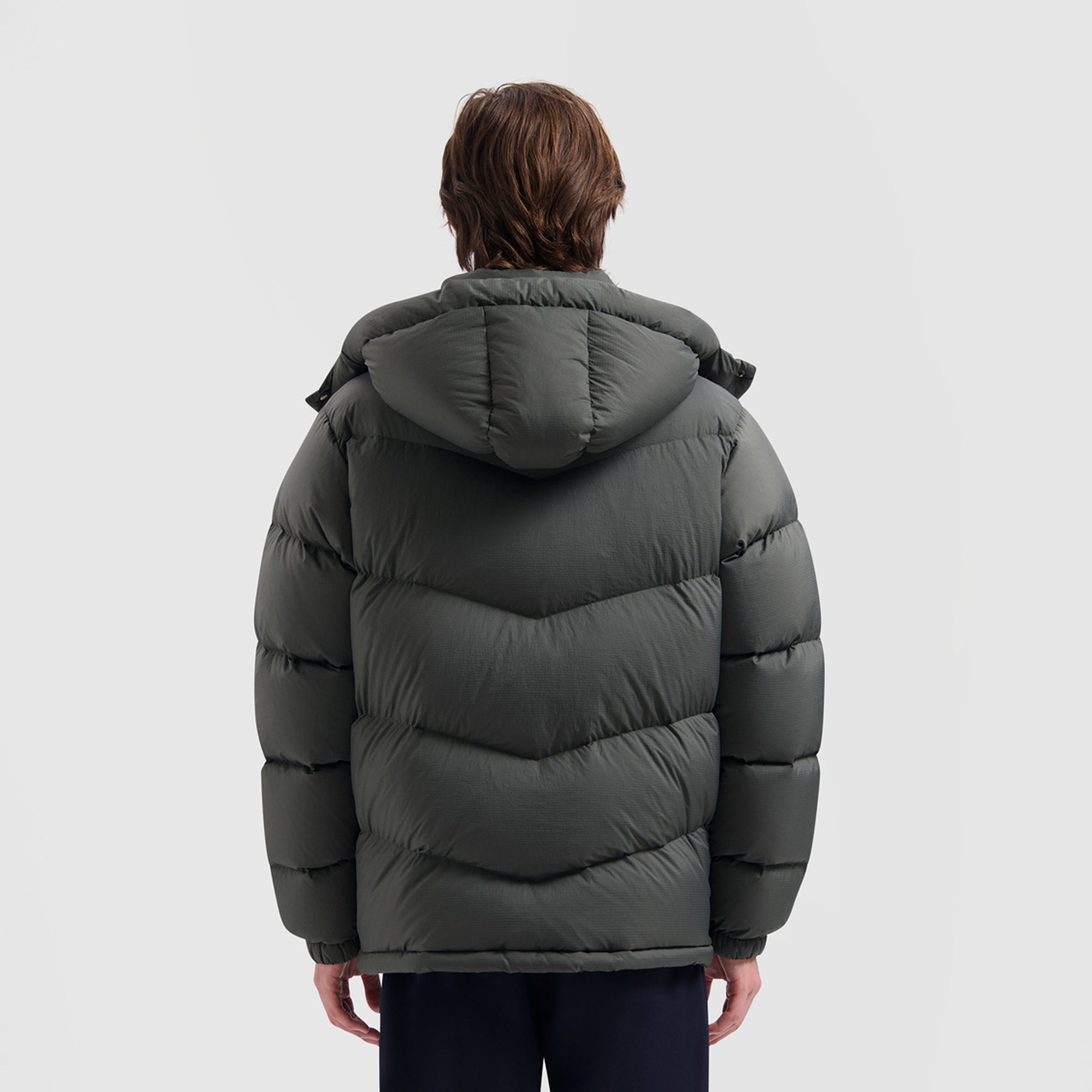 Chevron Puffer Jacket - Olive Green