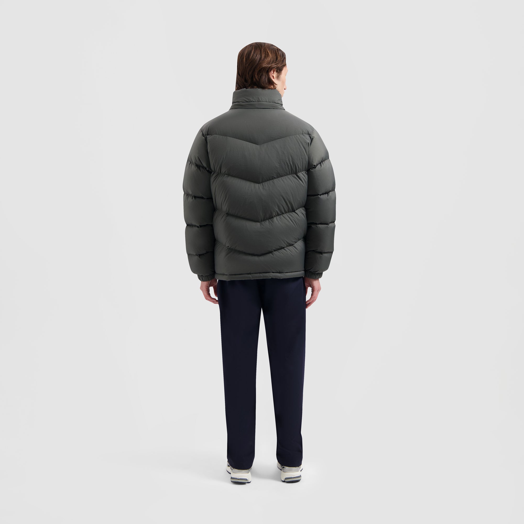 Chevron Puffer Jacket - Olive Green