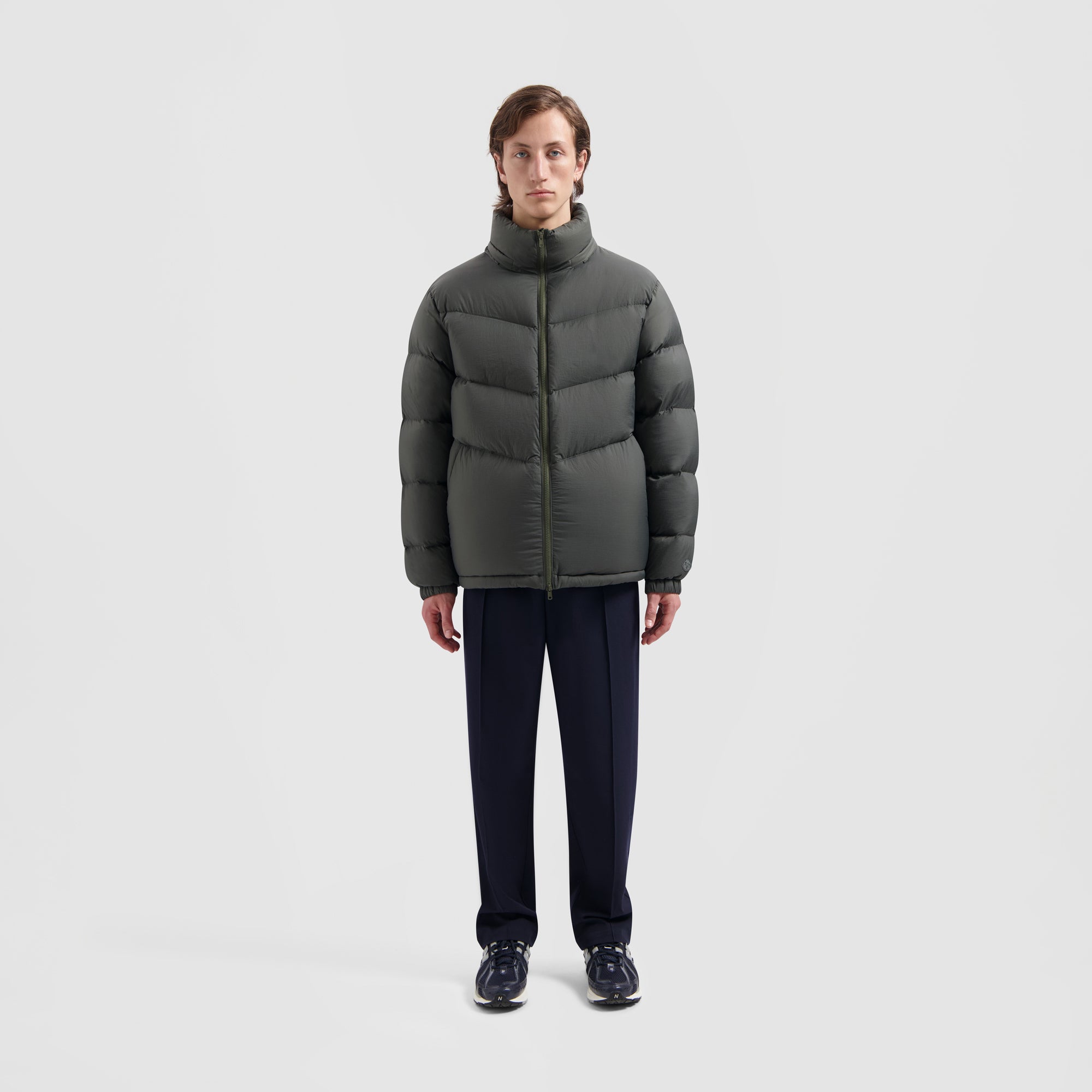 Chevron Puffer Jacket - Olive Green