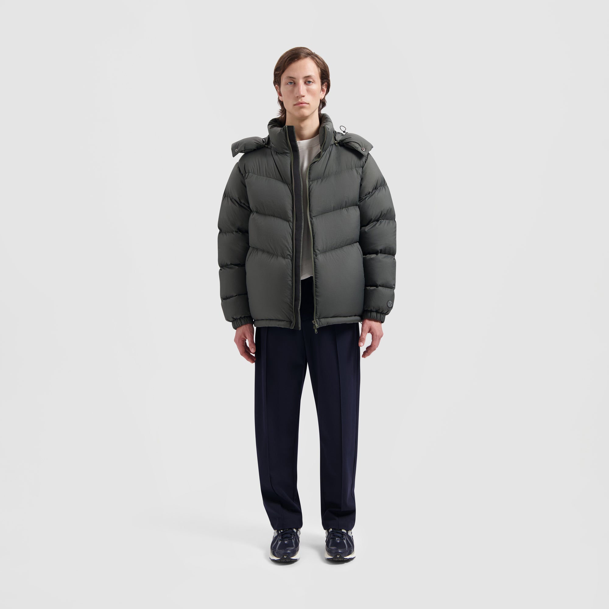 Chevron Puffer Jacket - Olive Green
