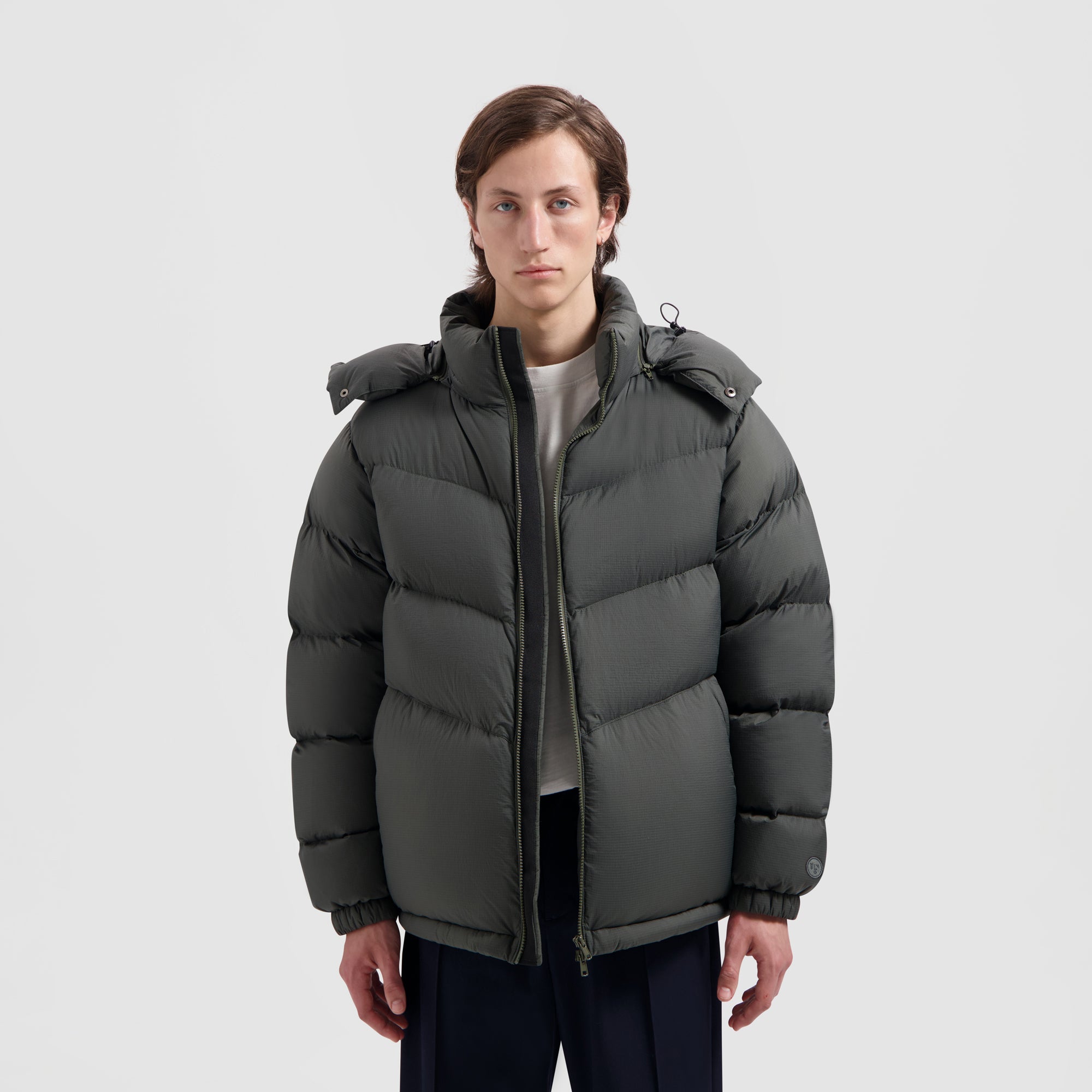 Chevron Puffer Jacket - Olive Green