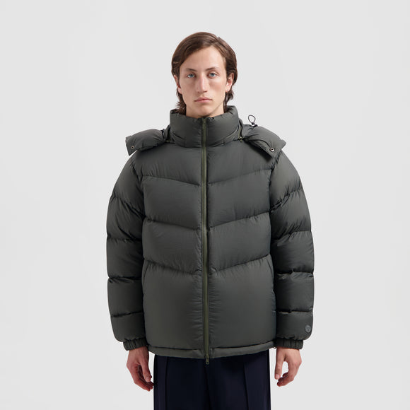 Chevron Puffer Jacket - Olive Green