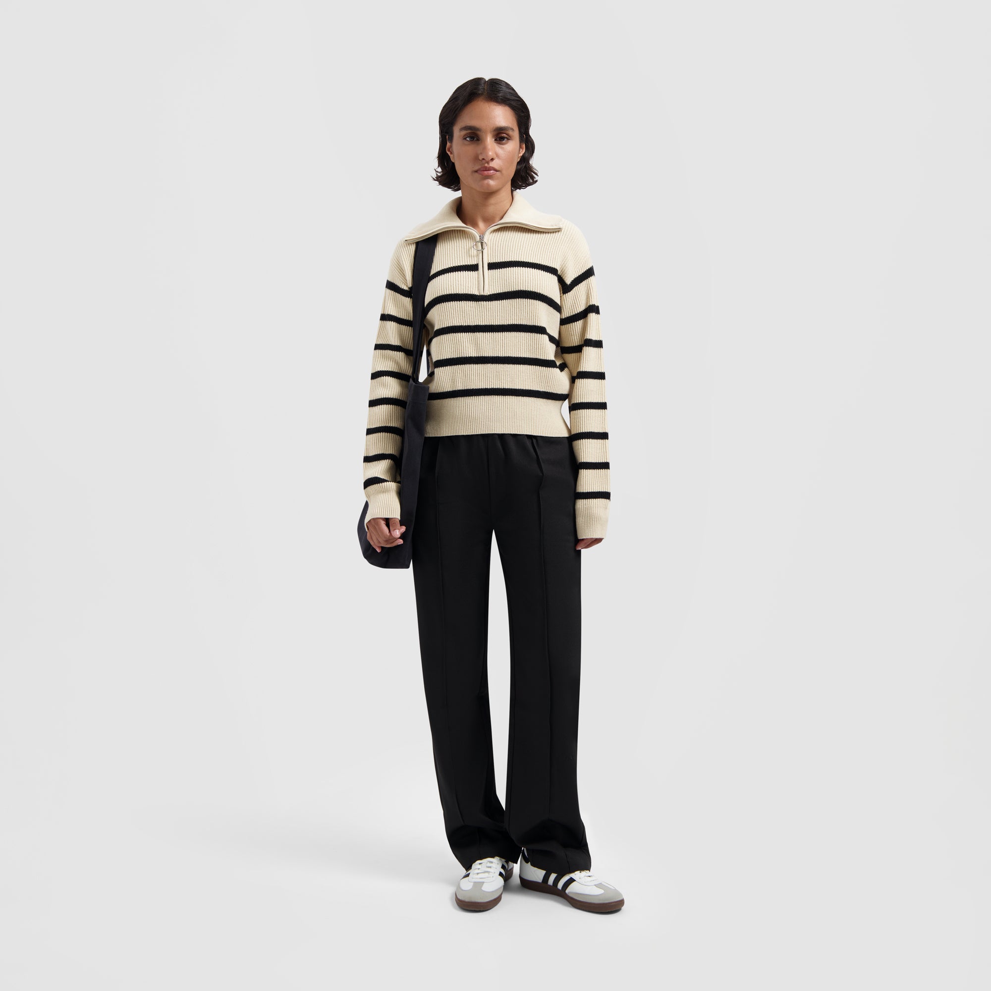WMN Knit Zip Mock - Off White / Black