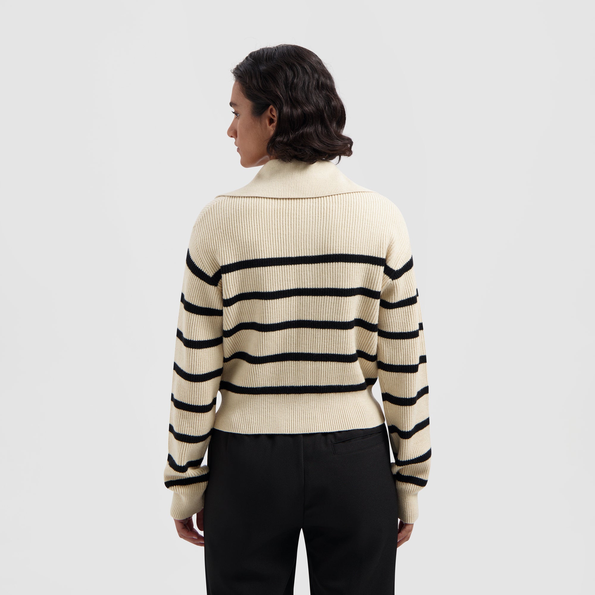 WMN Knit Zip Mock - Off White / Black