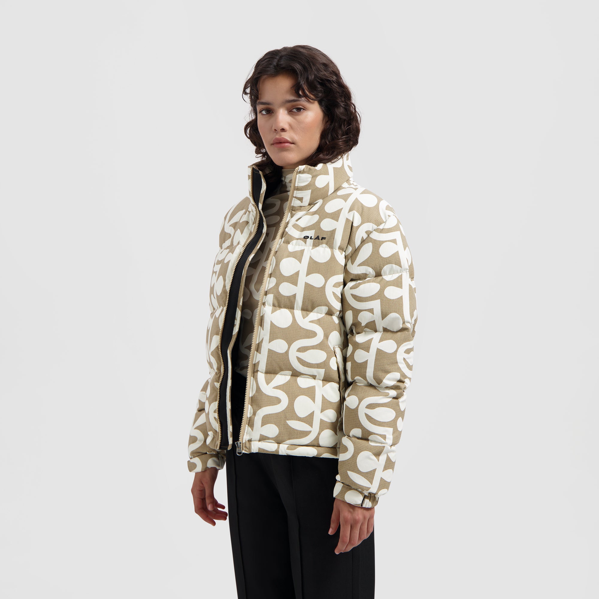 WMN Vine AOP Puffer Jacket - Beige / Off White