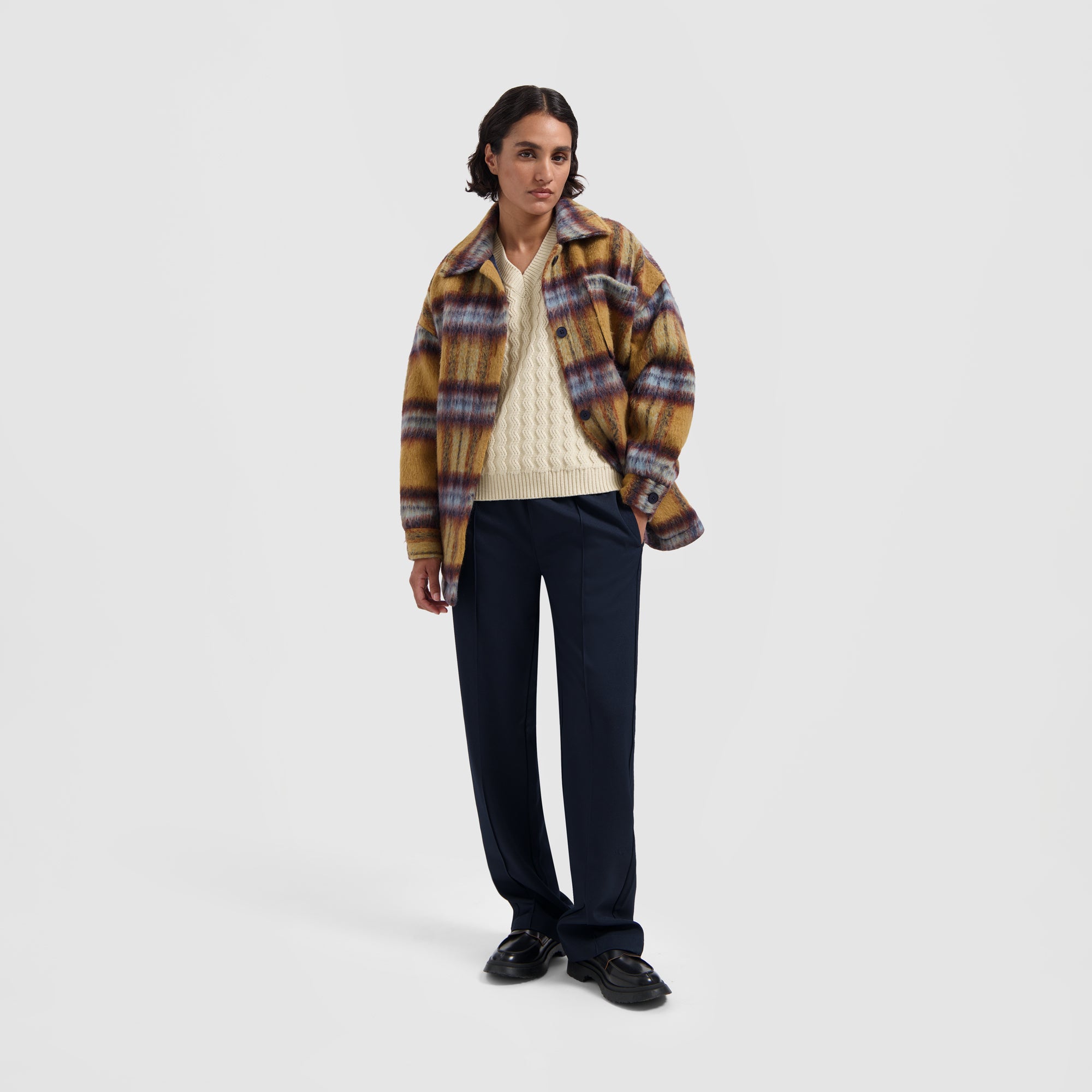 WMN Blur Wooly Shacket - Ochre Check