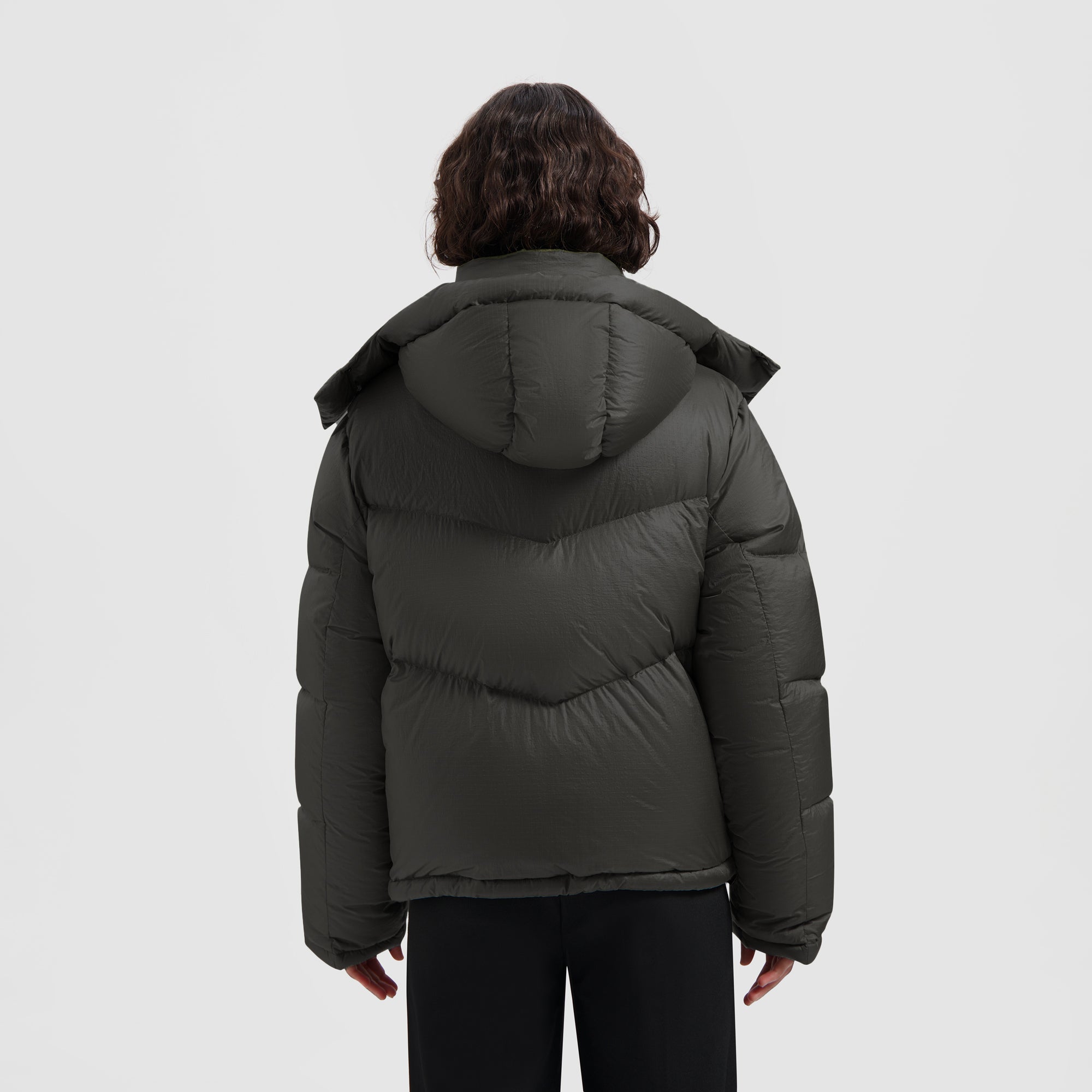 WMN Chevron Puffer Jacket - Olive Green